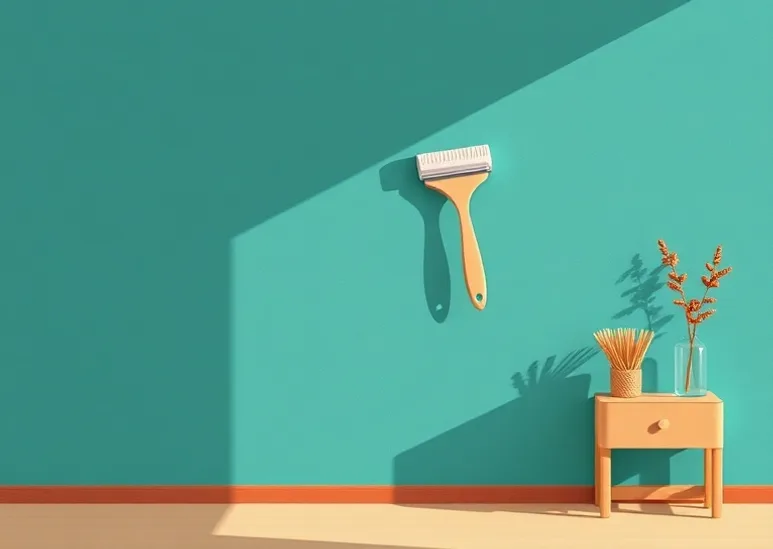 Pose de papier peint, rouleau et brosse à maroufler